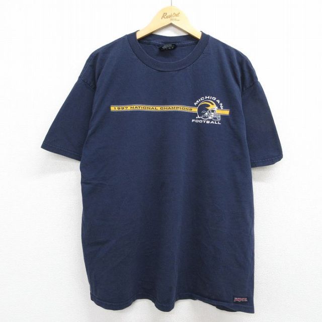 ジャンスポーツ 90s 半袖Tシャツ ミシガンフットボール ネイビー XL | 古着