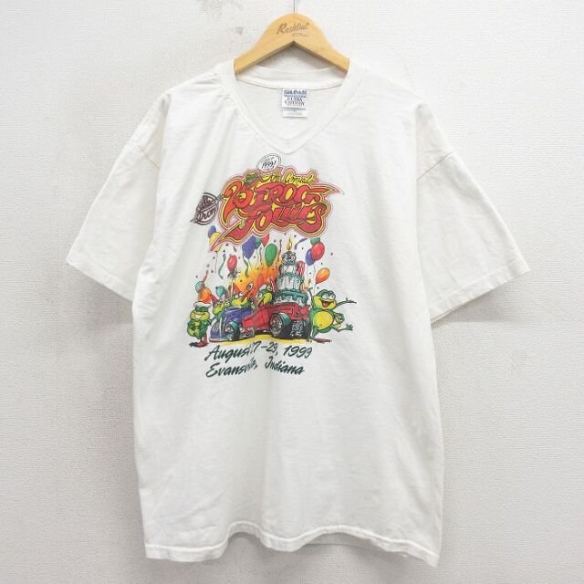90s 半袖Tシャツ カエルホットロッド ホワイト メンズXL相当 | 古着
