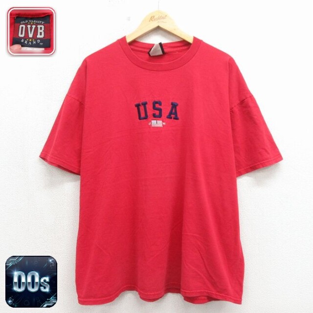 00s 半袖Tシャツ USAロゴ刺繍 レッド メンズXL相当 | 古着