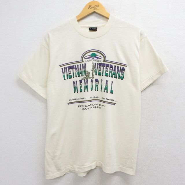 フルーツオブザルーム 90s 半袖Tシャツ VIETNAM VETERANS ベージュ メンズL相当 | 古着