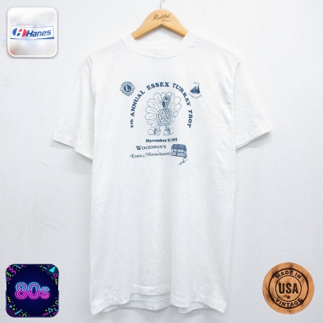 ヘインズ 80s 半袖Tシャツ エセックスターキートロット ホワイト メンズL相当 | 古着