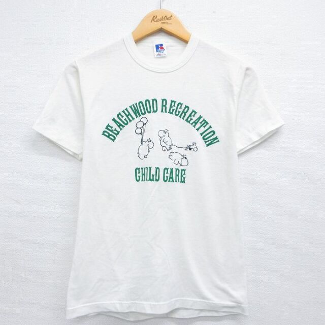 ラッセル 80s 半袖Tシャツ BEACHWOOD ホワイト メンズS相当 | 古着