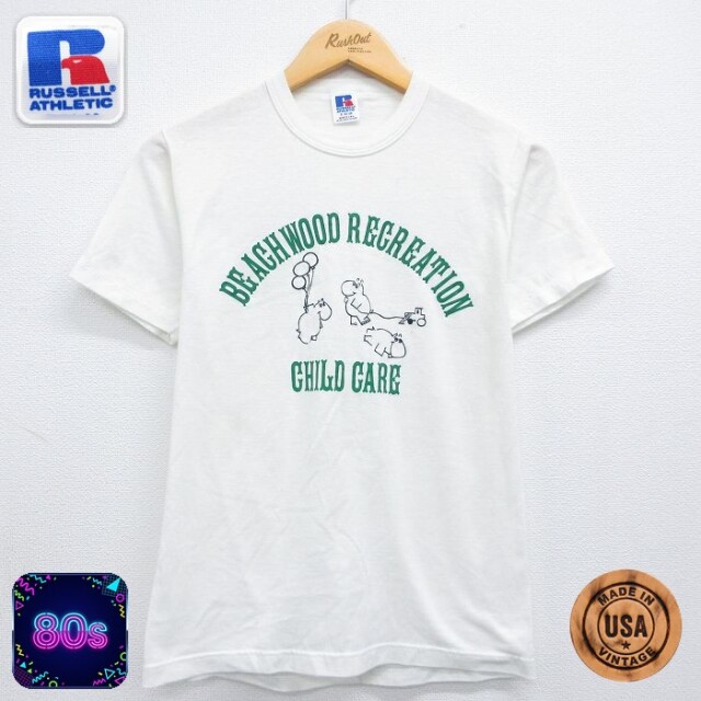 ラッセル 80s 半袖Tシャツ BEACHWOOD ホワイト メンズS相当 | 古着