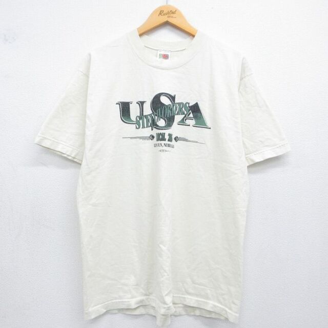 フルーツオブザルーム 90s 半袖Tシャツ STEELWORKERS ホワイト メンズL相当 | 古着
