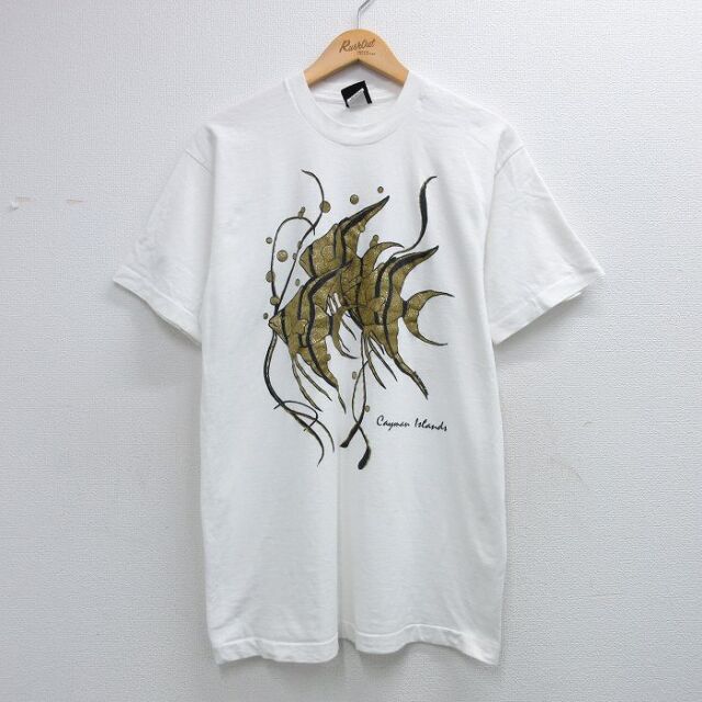 90s 半袖Tシャツ 熱帯魚ラメ ホワイト メンズL相当 | 古着