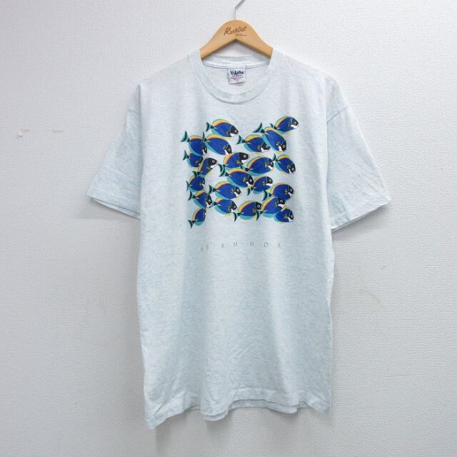 90s 半袖Tシャツ 魚 ライトブルー メンズXL相当 | 古着