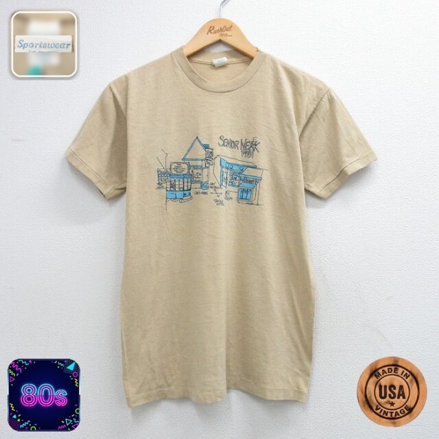 80s 半袖Tシャツ SENIOR WEEK ベージュ メンズM相当 | 古着