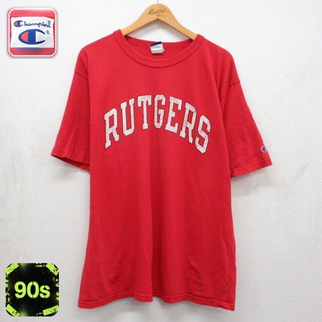 チャンピオン 90s 半袖Tシャツ RUTGERS レッド メンズXL相当 | 古着