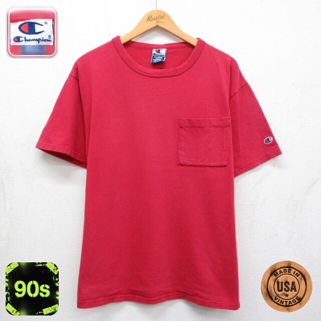 チャンピオン 90s 半袖Tシャツ 胸ポケット付き レッド メンズXL相当 | 古着