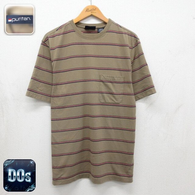 ピューリタン 00s 半袖Tシャツ ボーダー ブラウン メンズL相当 | 古着