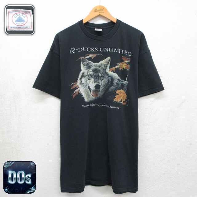 00s 半袖Tシャツ DUCKS UNLIMITEDオオカミ ブラック メンズXL相当 | 古着
