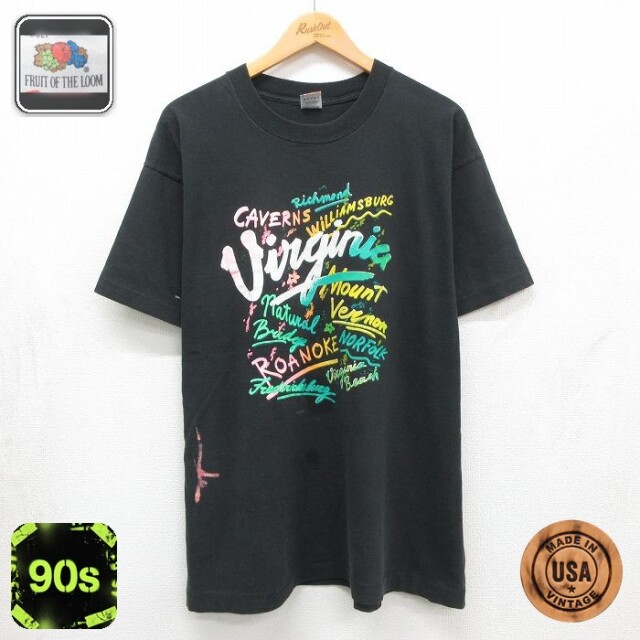フルーツオブザルーム 90s 半袖Tシャツ Virginia ブラック メンズXL相当 | 古着