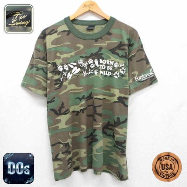 00s 半袖Tシャツ BORN TO BE WILD カーキ迷彩 メンズXL相当 | 古着