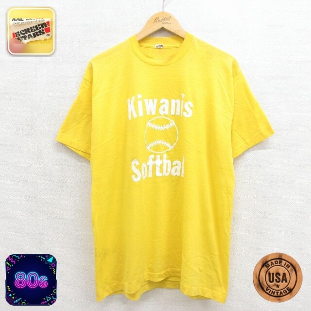 スクリーンスターズ 80s 半袖Tシャツ ソフトボール イエロー メンズXL相当 | 古着