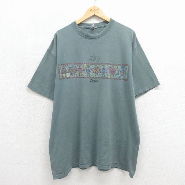 90s 半袖Tシャツ ユタ民族 カーキ メンズXL相当 | 古着