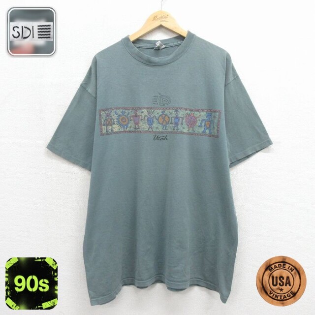 90s 半袖Tシャツ ユタ民族 カーキ メンズXL相当 | 古着
