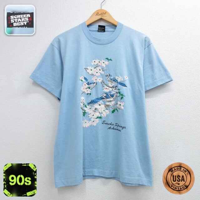 スクリーンスターズ 90s 半袖Tシャツ 鳥 ライトブルー メンズL相当 | 古着