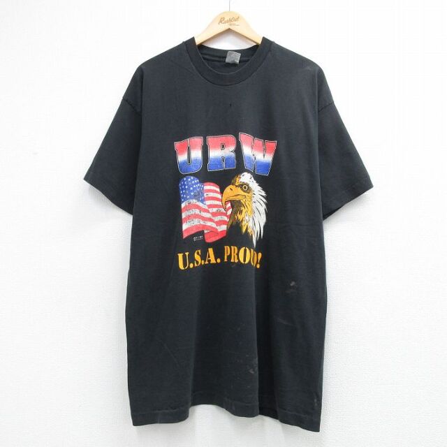 フルーツオブザルーム 90s 半袖Tシャツ URW鳥星条旗 ブラック メンズXL相当 | 古着
