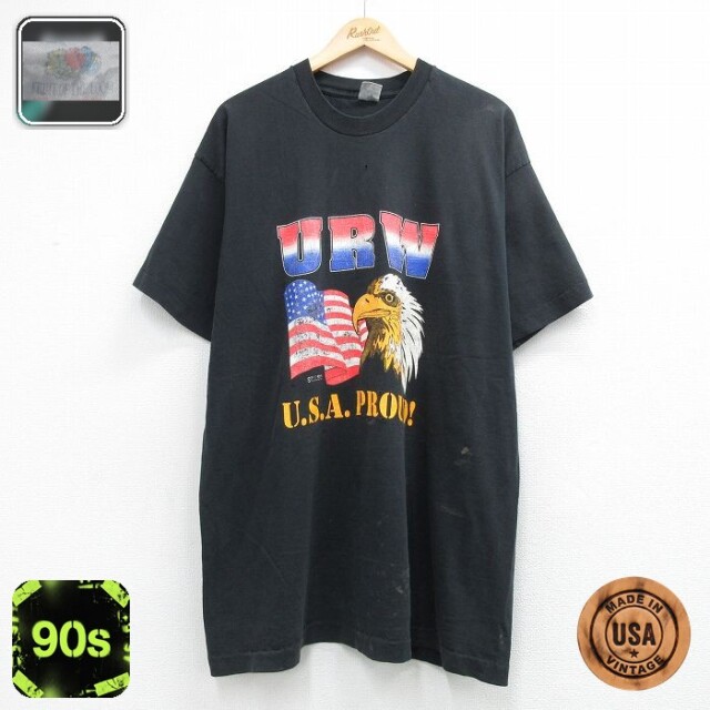 フルーツオブザルーム 90s 半袖Tシャツ URW鳥星条旗 ブラック メンズXL相当 | 古着