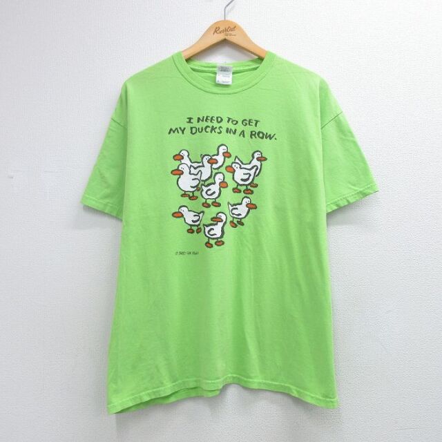 00s 半袖Tシャツ アヒル グリーン メンズXL相当 | 古着