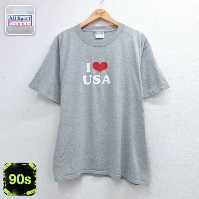 All Sport 90s 半袖Tシャツ アイラブUSA ラメ グレー メンズXL相当 | 古着