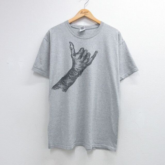 00s 半袖Tシャツ ハングルース デッサン グレー XL | 古着