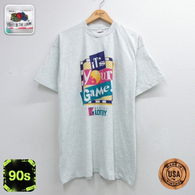 フルーツオブザルーム 90s 半袖Tシャツ KENTUCKY LOTTERY グレー メンズXL相当 | 古着