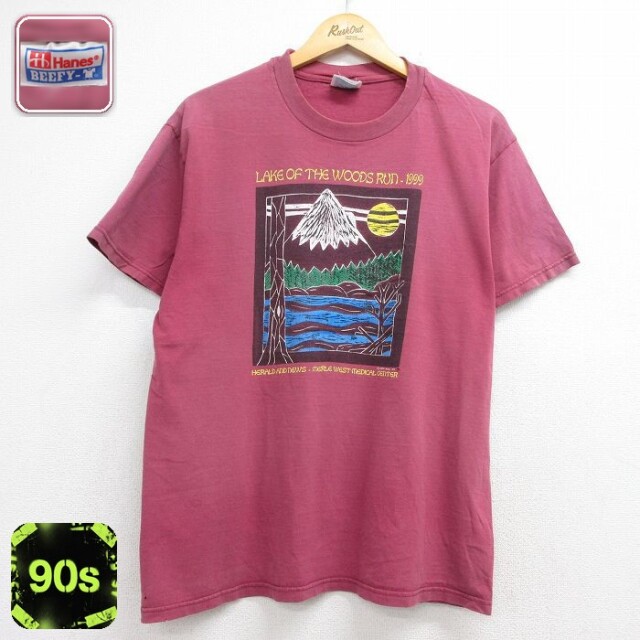 ヘインズ 90s 半袖Tシャツ LAKE OF バーガンディ メンズL相当 | 古着