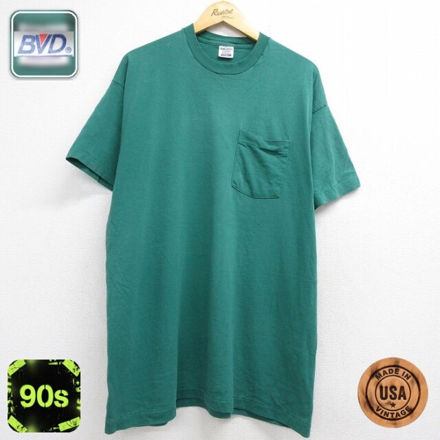 BVD 90s 半袖Tシャツ 胸ポケット付き グリーン メンズXL相当 | 古着