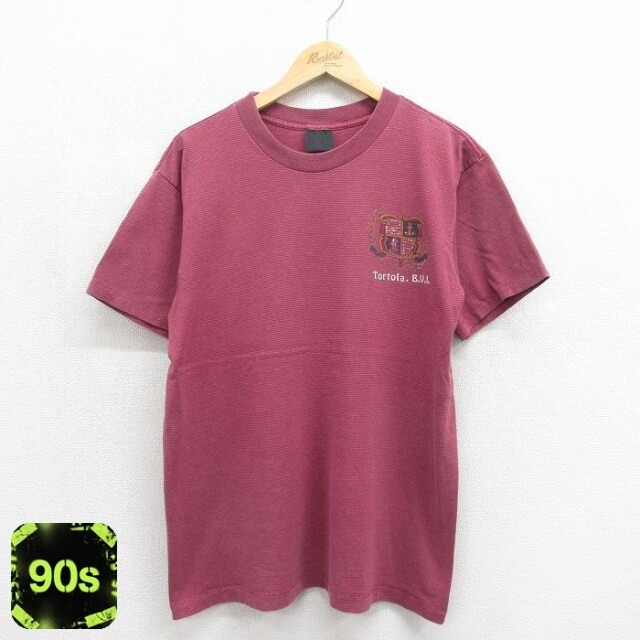 90s 半袖Tシャツ Tortolaボーダー パープル メンズL相当 | 古着