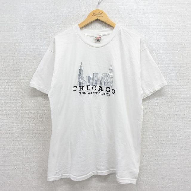 フルーツオブザルーム 00s 半袖Tシャツ シカゴ刺繍 ホワイト メンズXL相当 | 古着