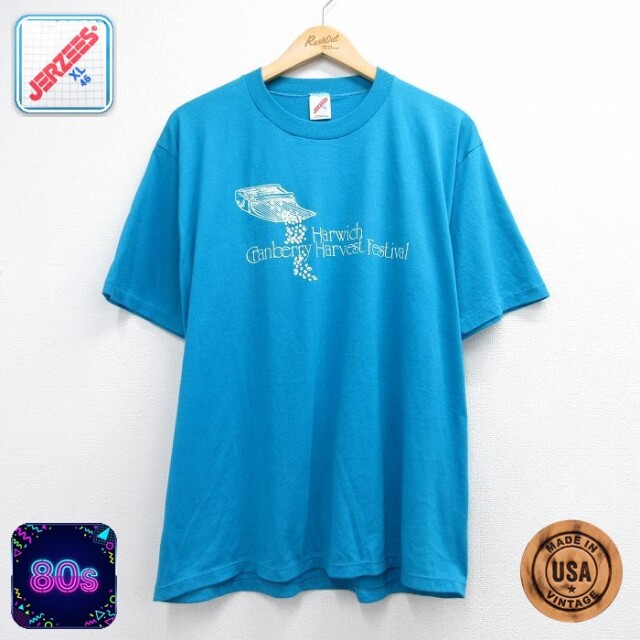 ジャージーズ 80s 半袖Tシャツ Harwich ライトブルー メンズXL相当 | 古着