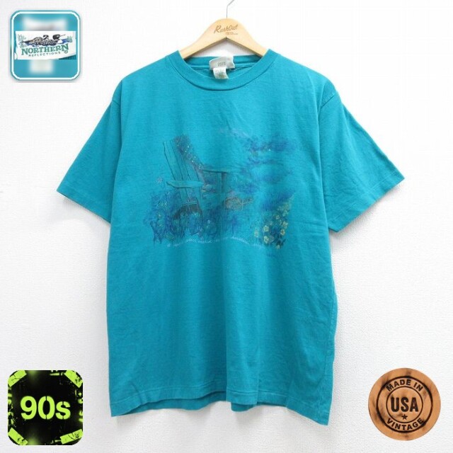 NORTHERN REFLECTIONS 90s 半袖Tシャツ イス花 ライトブルー メンズXL相当 | 古着