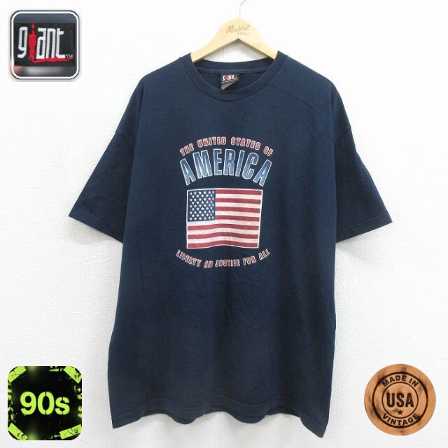 90s 半袖Tシャツ 星条旗 ネイビー メンズXL相当 | 古着