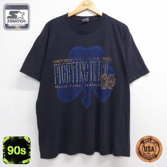 スターター 90s 半袖Tシャツ ノートルダムファイティングアイリッシュ ネイビー メンズXL相当 | 古着