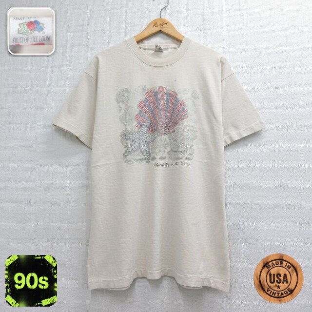 フルーツオブザルーム 90s 半袖Tシャツ 貝ラメ ベージュ メンズXL相当 | 古着