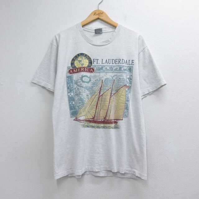 90s 半袖Tシャツ 船LAUDERDALE 霜降りグレー メンズL相当 | 古着