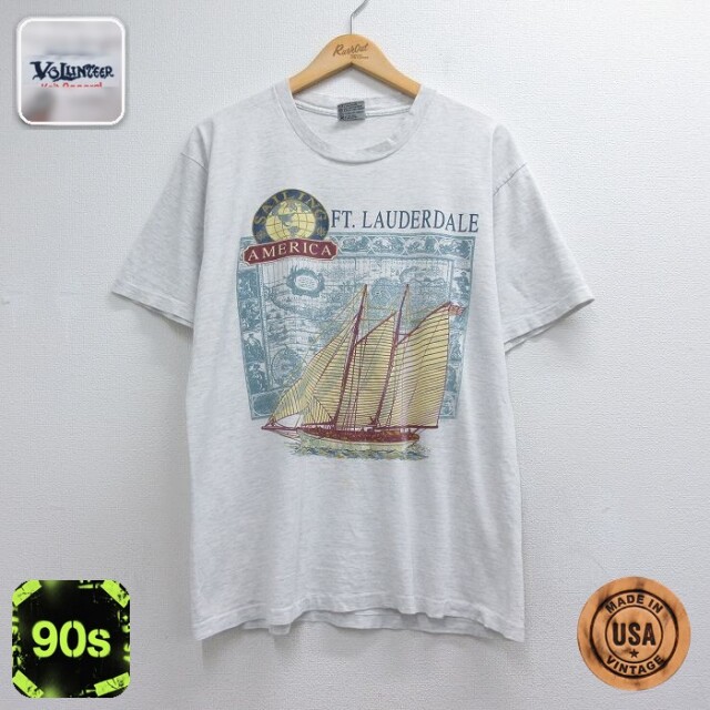 90s 半袖Tシャツ 船LAUDERDALE 霜降りグレー メンズL相当 | 古着