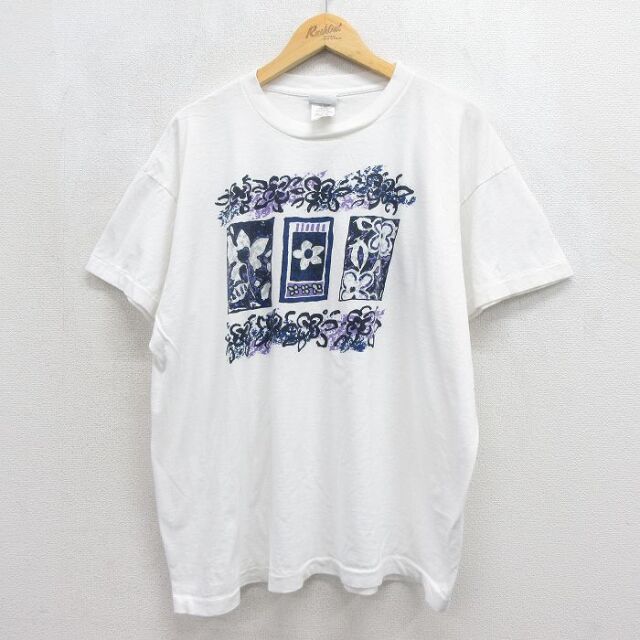 90s 半袖Tシャツ 花 ホワイト メンズXL相当 | 古着