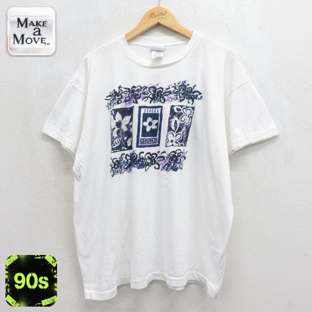 90s 半袖Tシャツ 花 ホワイト メンズXL相当 | 古着