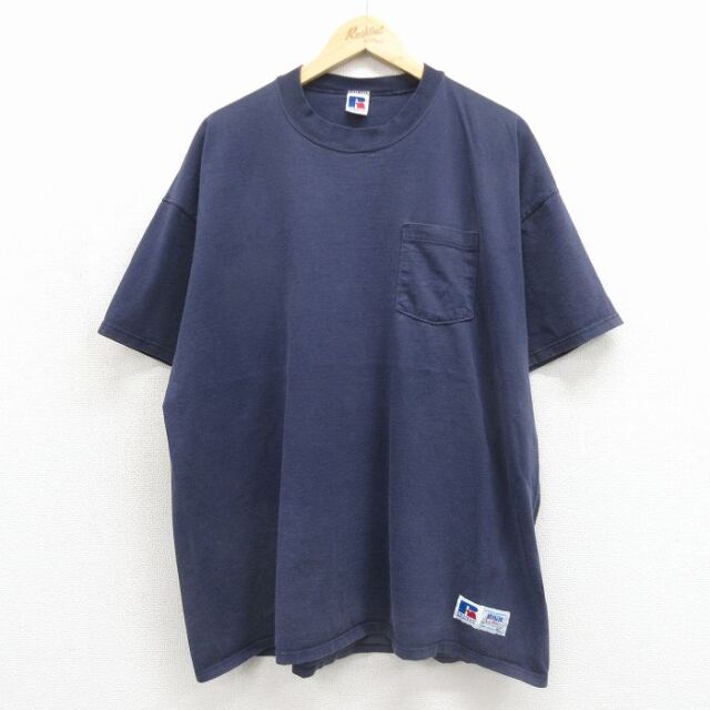 ラッセル 90s 半袖Tシャツ 胸ポケット付き ネイビー メンズXL相当 | 古着