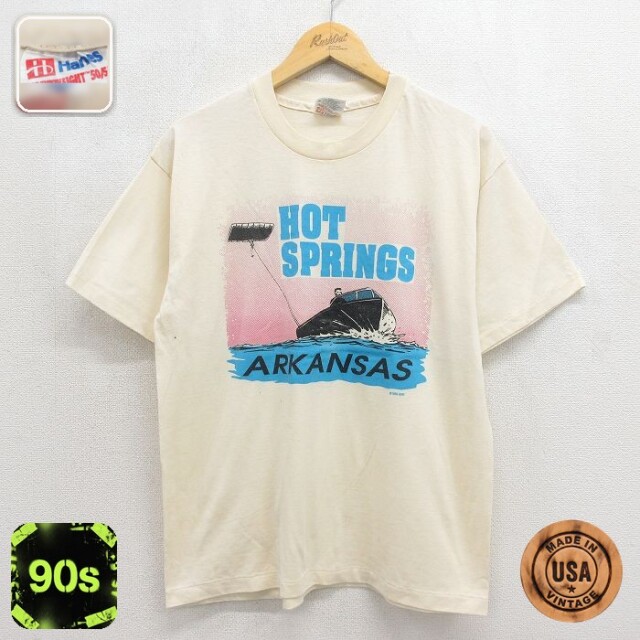 ヘインズ 90s 半袖Tシャツ アーカンソー ベージュ メンズL相当 | 古着