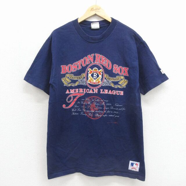 MLB レッドソックス ロゴ　　Tシャツ ネイビー コットン100%  半袖 古着通販 L☆古着 半袖 ビンテージ Tシャツ メンズ 90年代 90s MLB