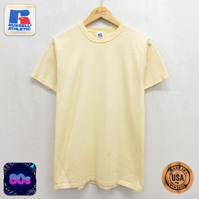 ラッセル 80s 半袖Tシャツ 無地 ベージュ メンズM相当 | 古着