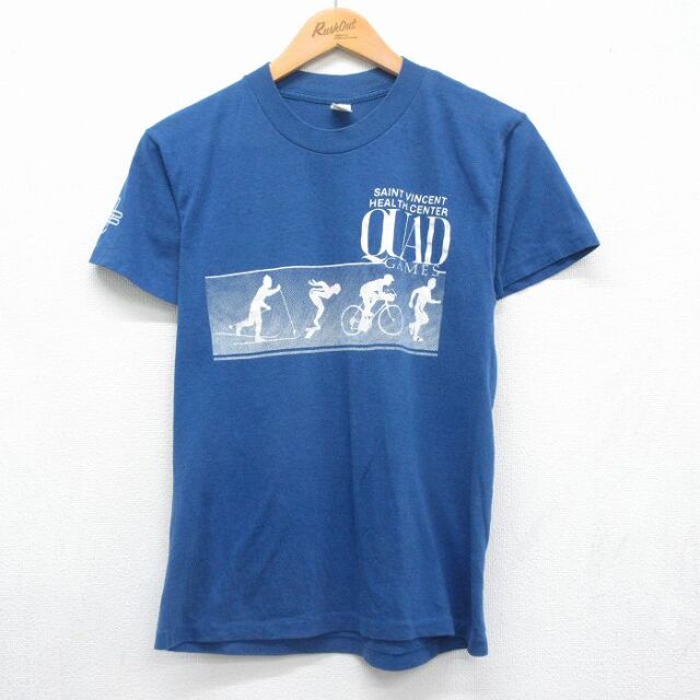 80s 半袖Tシャツ QUAD GAMES ブルー メンズS相当 | 古着