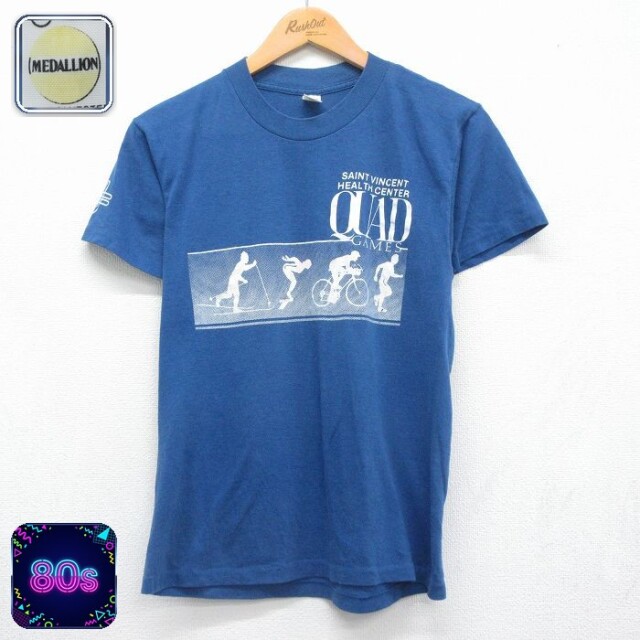 80s 半袖Tシャツ QUAD GAMES ブルー メンズS相当 | 古着