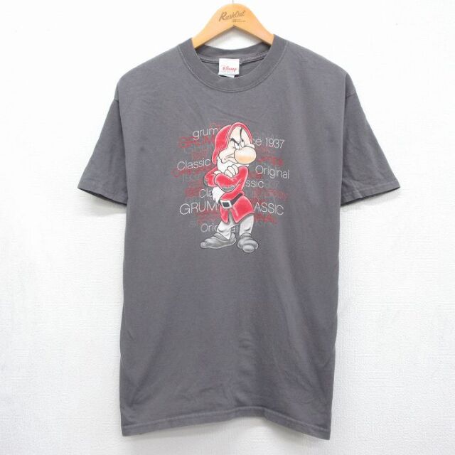 L★古着 半袖 ビンテージ Tシャツ メンズ 00年代 00s ディズニー しらゆきひめ 7人の小人 七人のこびと アングリー クルーネック グレー 26jul06