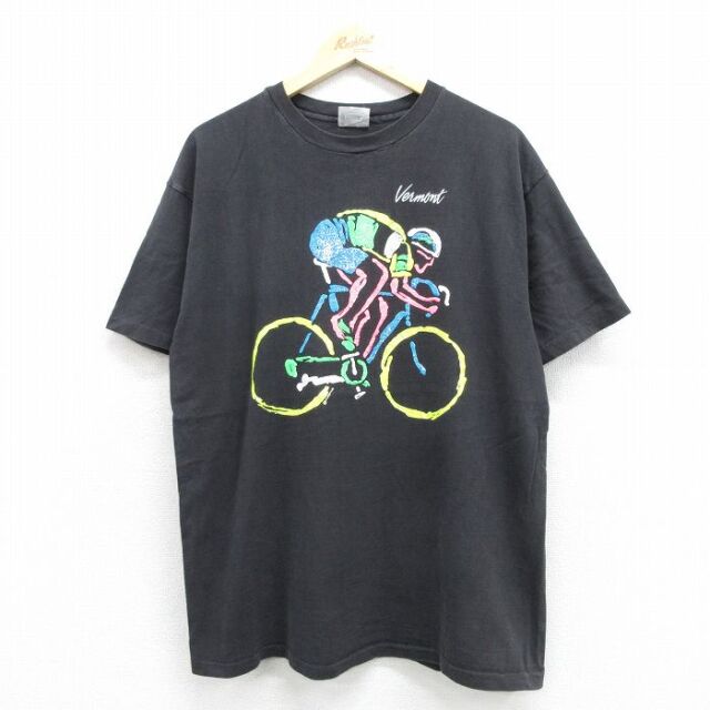 ヘインズ 80s 半袖Tシャツ 自転車 ブラック メンズXL相当 | 古着