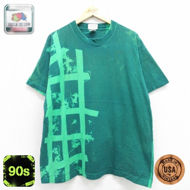 フルーツオブザルーム 90s 半袖Tシャツ 葉 グリーン メンズXL相当 | 古着