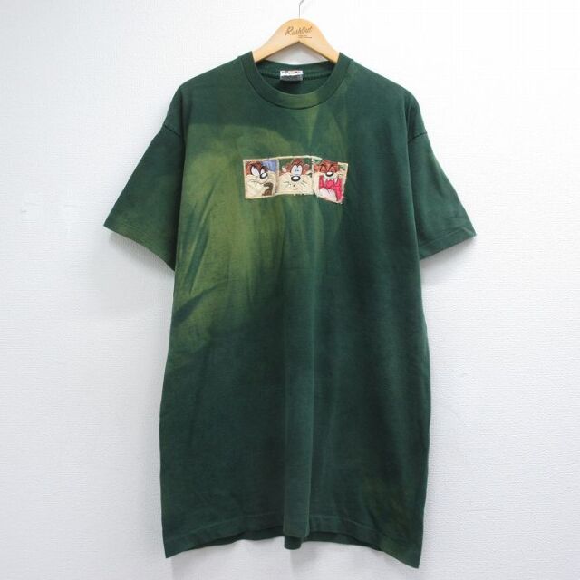 ルーニーテューンズ 90s 半袖Tシャツ タズ刺繍 グリーン メンズXL相当 | 古着